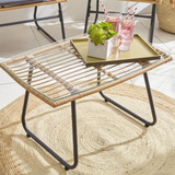 Neo Bamboo Style Rattan Garden Sofa Set with Glass Top Table and 2 Chairs, 4 Piece – Indoor & Outdoor, Grey