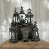 Grey Metal Tealight Lantern Set of 6 with Glass Panels – Art Deco Candle Holders for Home & Garden, 32–42cm
