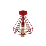 LEDSONE Red Vintage Semi Flush Mount Ceiling Light with Metal Cage Shade and E27 Holder – Hallway Fixture