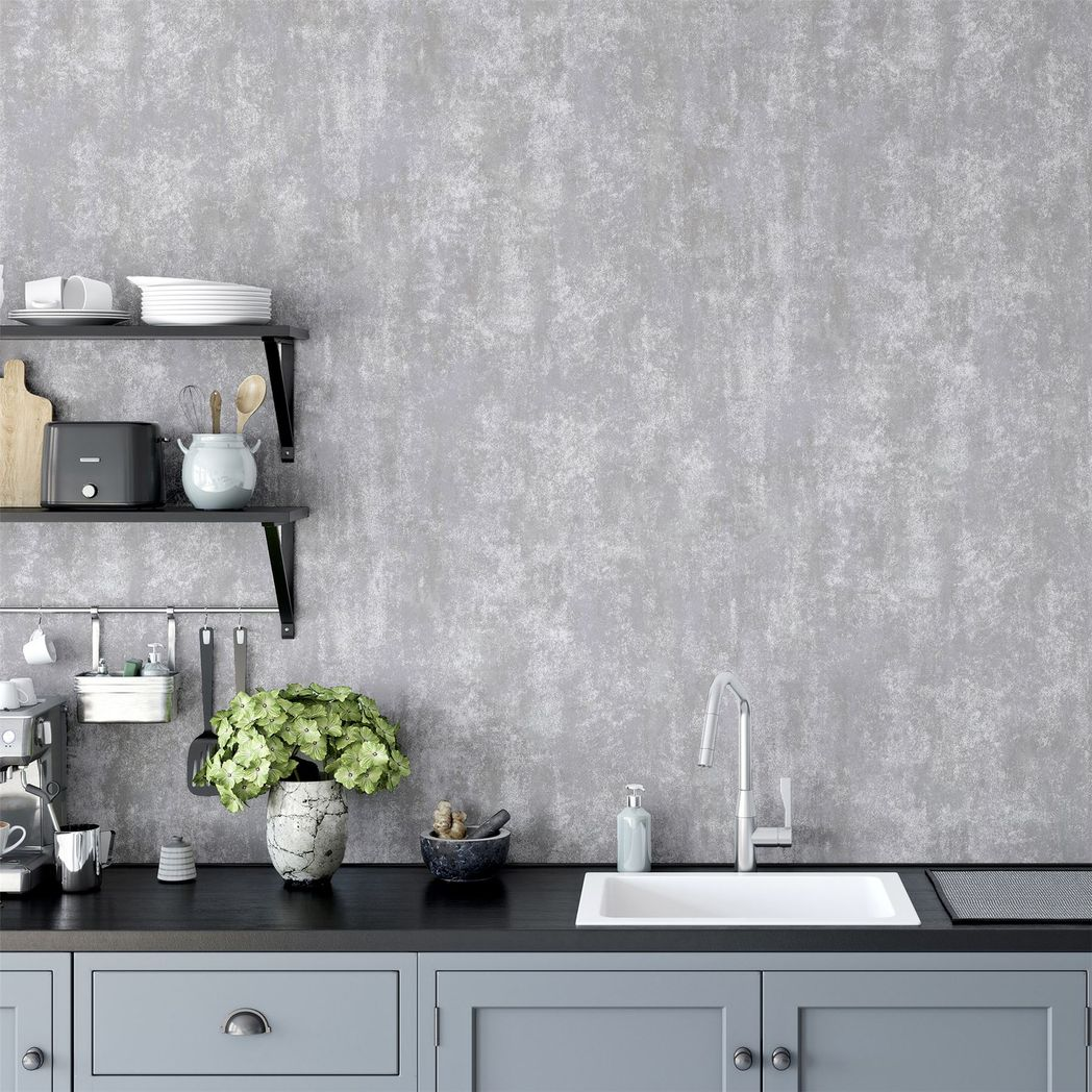 Arthouse Stone Textures Wallpaper with Rough Stone Effect & Metallic Highlights – Weathered Look, Grey