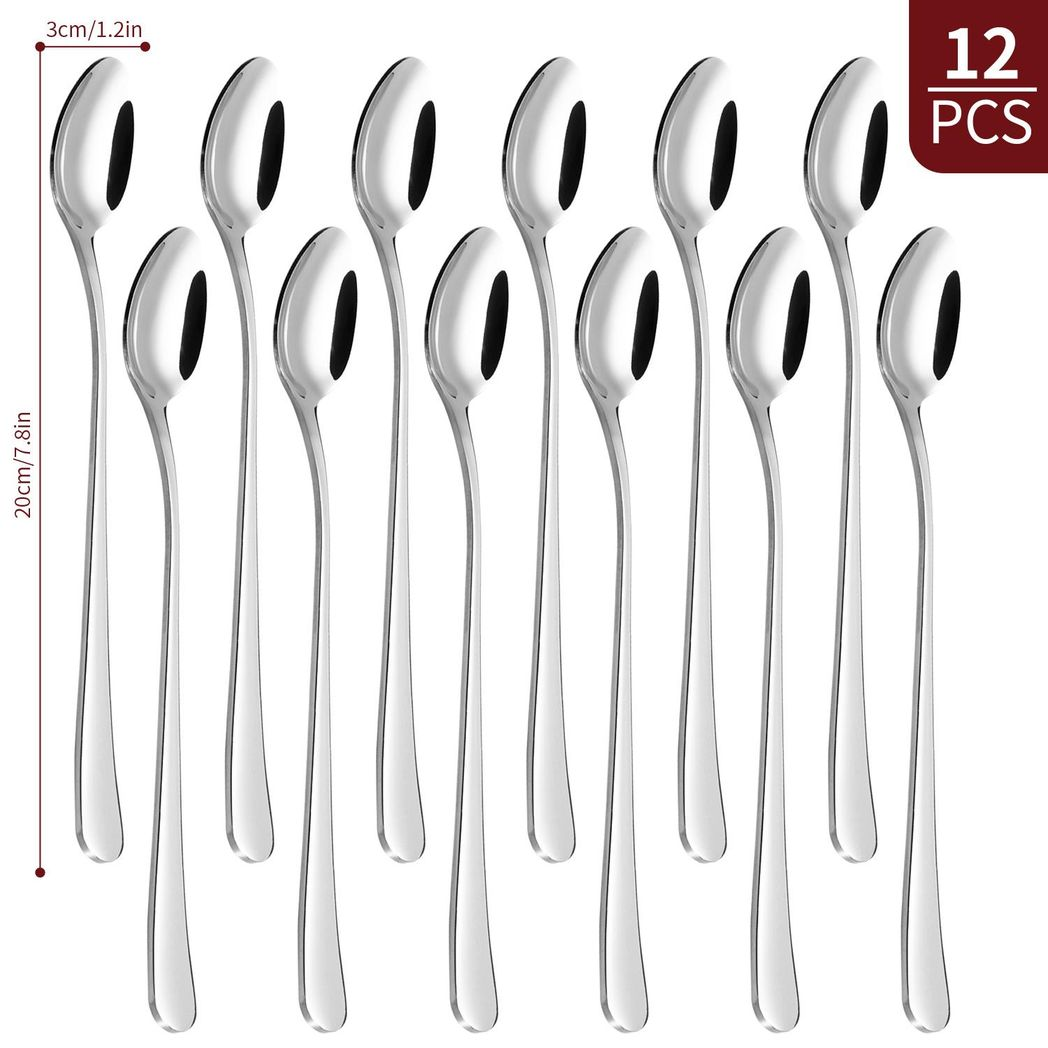 Vinsani 12-Piece Long Handle Latte Spoon Set in Mirror-Polished Stainless Steel – Elegant Cutlery for Home & Hospitality