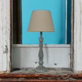 AcaciaHome Tall Washed Wood Table Lamp with Taupe Linen Shade – Shabby Chic & Farmhouse Lighting