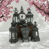 Grey Metal Tealight Lantern Set of 6 with Glass Panels – Art Deco Candle Holders for Home & Garden, 32–42cm