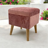 AcaciaHome Square Velvet Ottoman Footstool with Lift-Up Storage – Medium-Firm Foam Seat, Pink