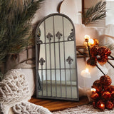 AcaciaHome Framed Arched Wall Mirror, 120cm with Rust-Finish Iron Frame & Floral Design – Indoor or Outdoor
