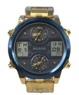 NY London Ousuo Men's Analogue-Digital Watch, Big Date, Blue Dial – Gold-Plated Bracelet