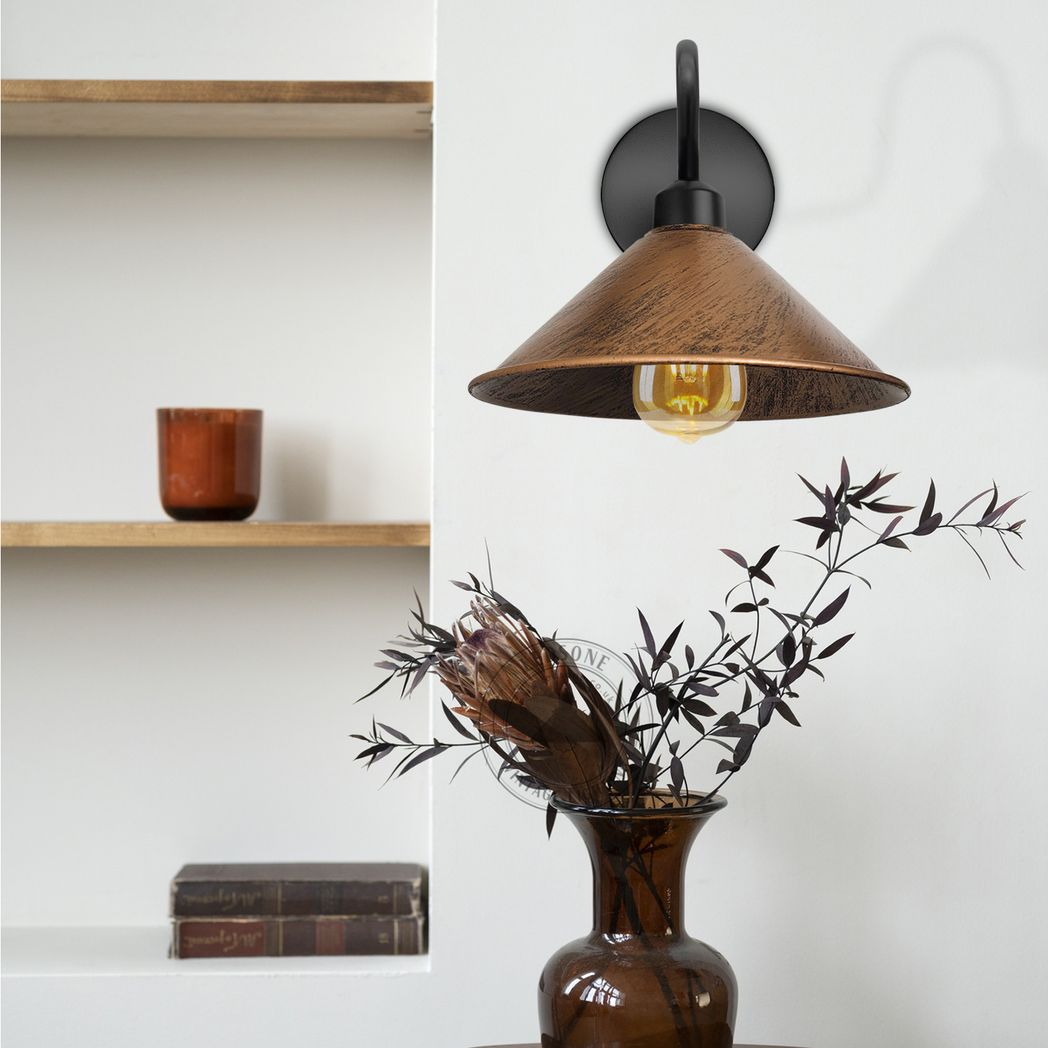 Vintage Swan Neck Wall Light with Cone Shade and E27 Socket – Dimmable Indoor Wall Sconce, Brushed Copper