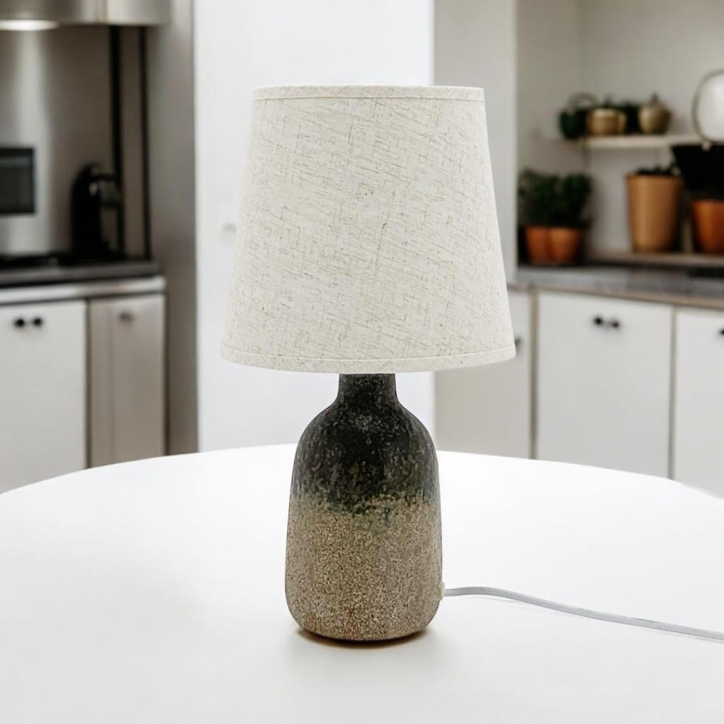 AcaciaHome Grey Two-Tone Ceramic Table Lamp with Drum Shade – 40cm Bedside & Desk Lighting