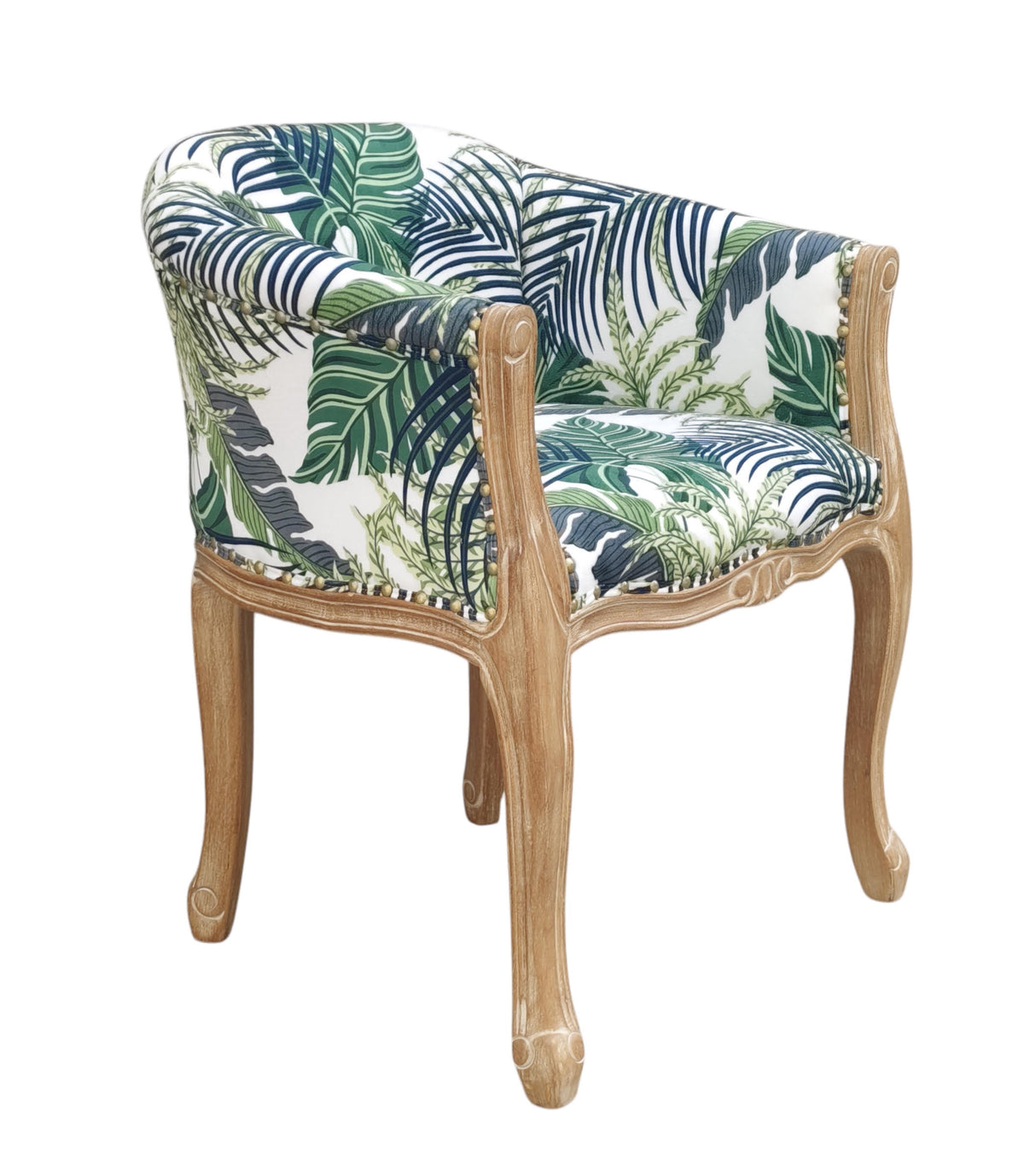 Palm Leaf Tub Chair – Modern Accent Armchair with Beech Wood Frame and Mid-Century Barrel Design