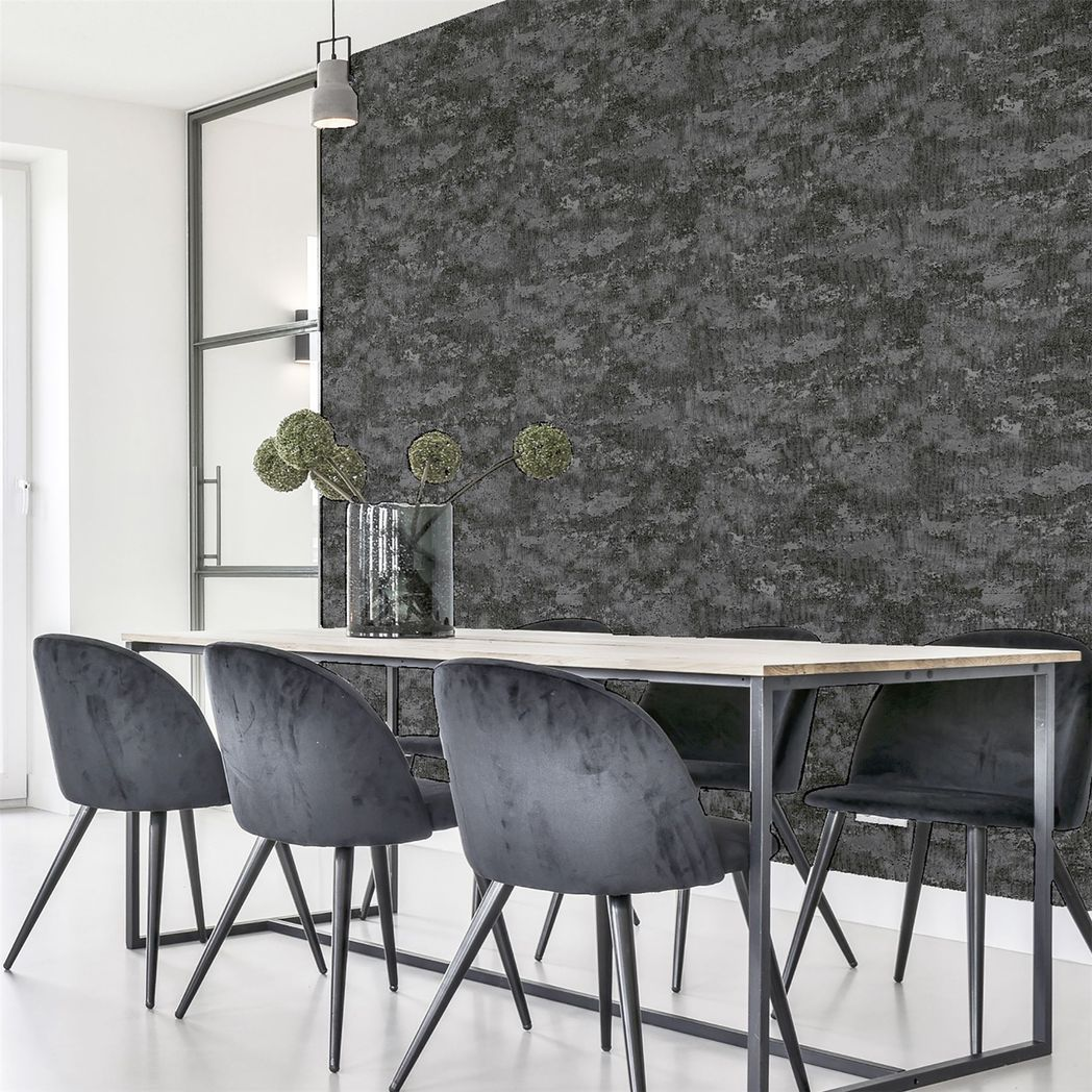 Arthouse Patina Heavyweight Vinyl Wallpaper with Metallic & Glitter Effects – Textured Design, Charcoal/Silver