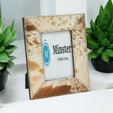 Tan and White Cow-Hide Photo Frame, 3.5" x 4" – Country Style Home Decor Picture Frame