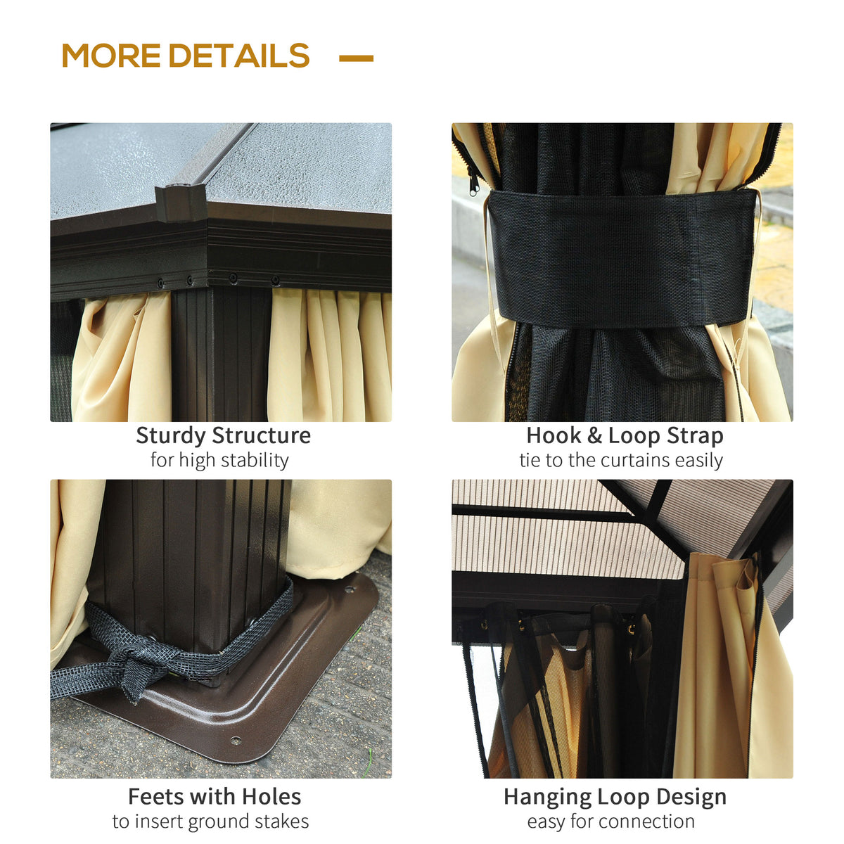 Outsunny 4.3 x 3.6m Aluminium Hardtop Gazebo with Polycarbonate Roof, Curtains & Netting – Brown