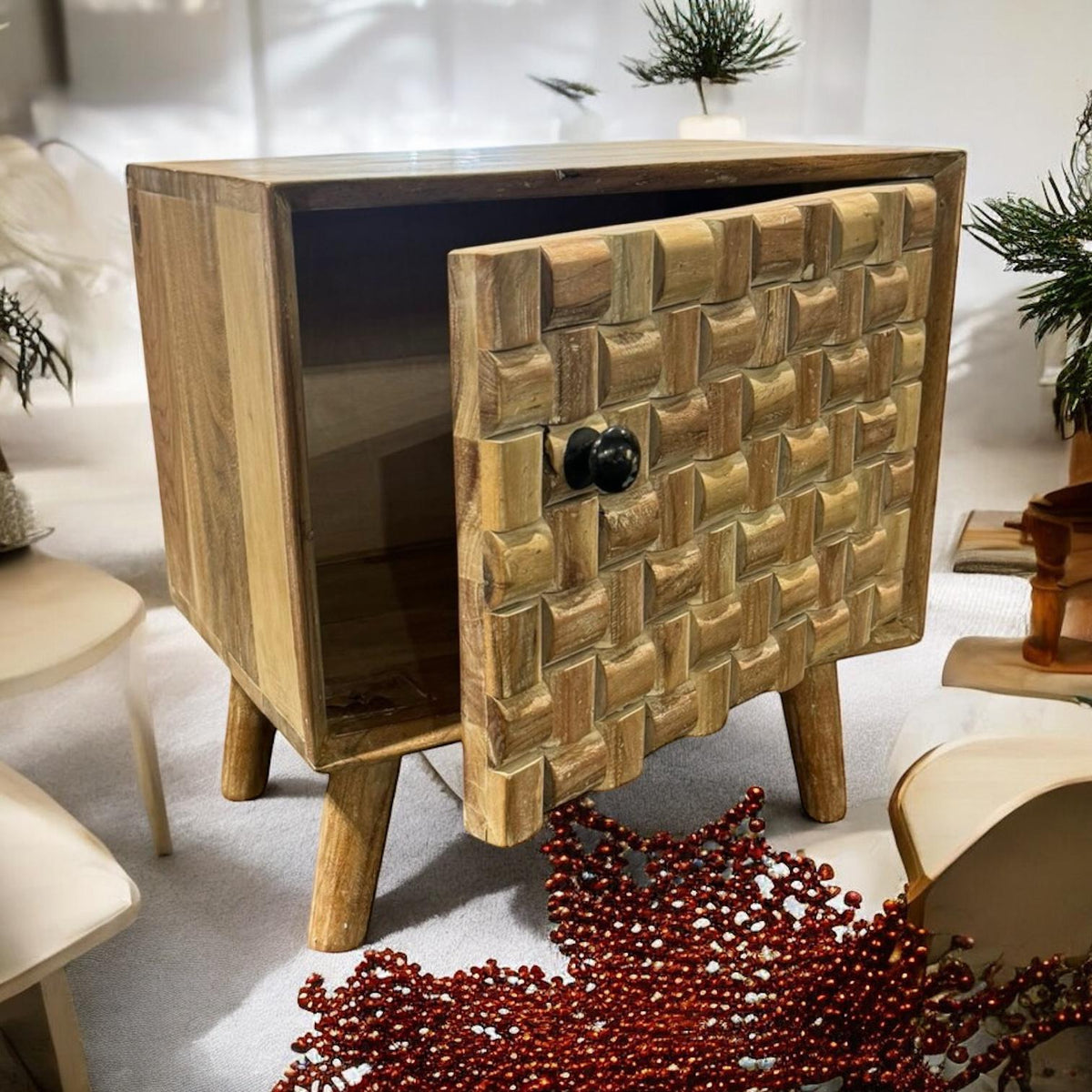Wooden Bedside Cabinet, 47cm – Sturdy Bedroom Storage Table for Home