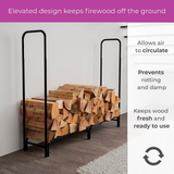 Neo 240cm Outdoor Metal Log Holder Storage Rack with Waterproof Cover – Firewood Store, Black
