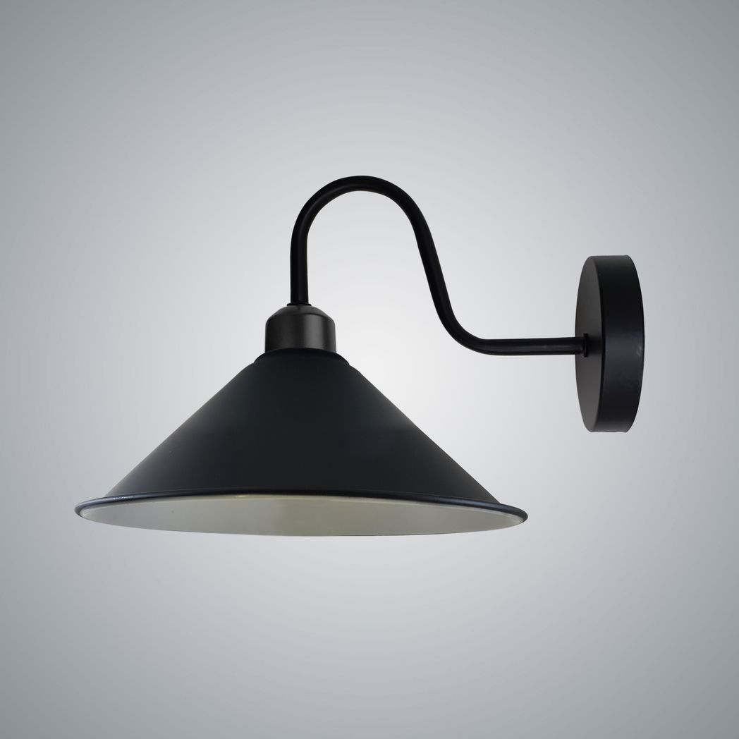 Vintage Swan Neck Wall Light, Cone Shade, E27 Socket – Dimmable Indoor Wall Sconce, Black