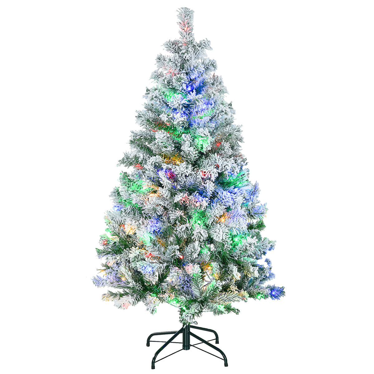 HOMCOM 4.5ft Artificial Flocked Christmas Tree with 150 LED Lights, Snow-Tipped Branches – Indoor Xmas Decor