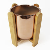 16cm Gold Ceramic Planter with Bamboo Stand – Indoor Plant Pot, Gold & Brown
