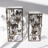 AcaciaHome Art Deco Gold Butterfly Nest of Tables – Square Metal Side Tables with Glass Tops, Gold Finish