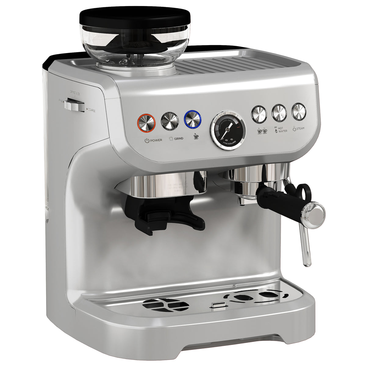 HOMCOM 15 Bar Espresso Machine with Bean Grinder & Steam Wand – Cup Warmer, Silver