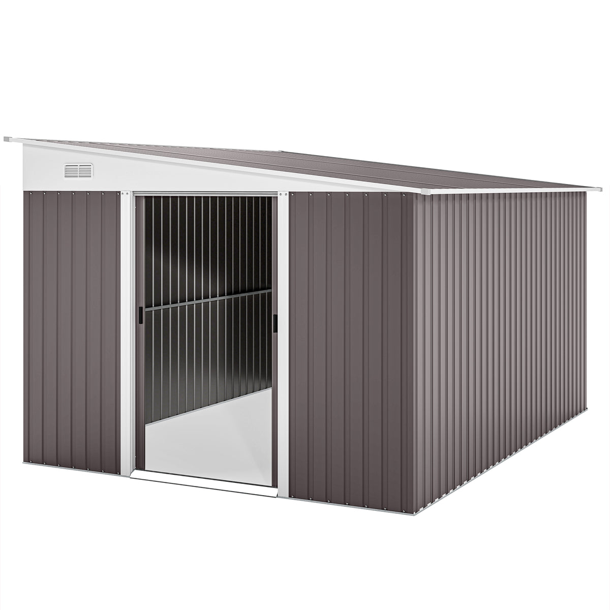 Outsunny 11.3 x 9.2ft Galvanised Steel Garden Shed with Double Doors & Vents – Heavy-Duty Storage, Grey