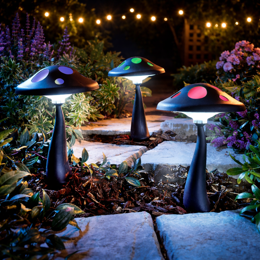 Avilo Solar Mushroom Stake Lights – Fairyland Garden Lighting, Easy Push-In Install