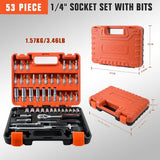 53-Piece 1/4" Drive Socket Set with Ratchet Wrench, Bits and Extension Bars – Home & Garage Tool Kit