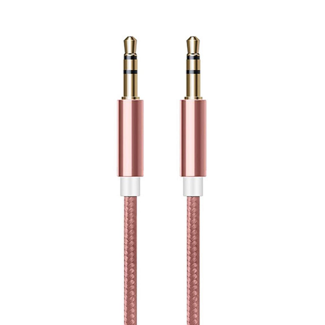 FX Powabud 3.5mm Braided Aux Cable, 1m – Gold-Plated Audio Lead for Phones, Speakers and Car Stereos, Rose Gold