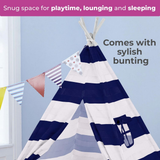 Neo Kids Canvas Teepee Play Tent with Bunting – Navy and White Stripe