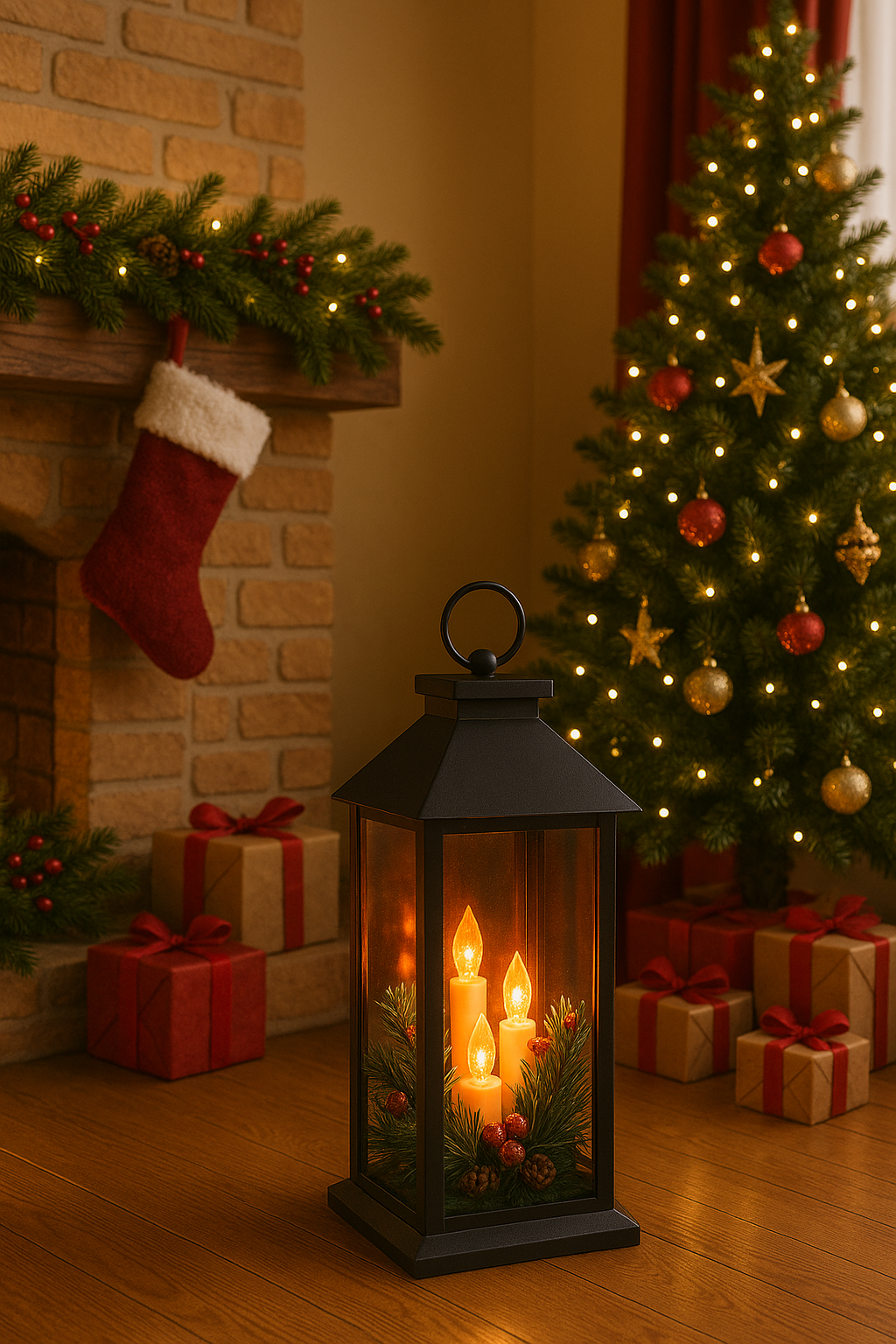 Avilo Battery Operated Decorative Lantern with 3 LED Candles – Indoor Lighting