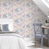 Arthouse Pastel Geo Multi Geometric Wallpaper with Glitter Highlights – Pink & Purple Marble Feature Wall