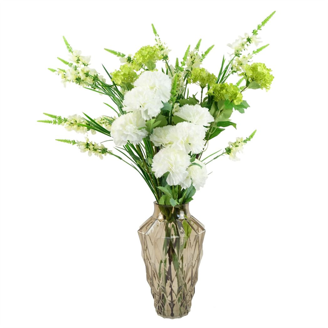 Pack of 6 x 70cm White Artificial Carnation Stem – 24 Flowers