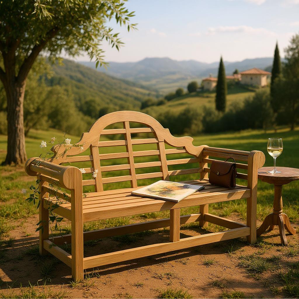 AcaciaHome FSC Teak Lutyens Garden Bench with Curved Backrest – Weather-Resistant Hardwood Seating, 168cm