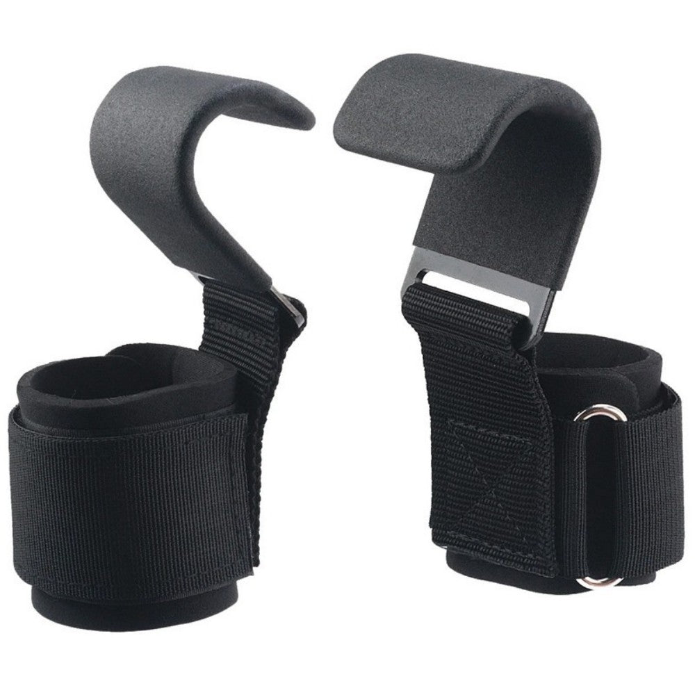 Weight Lifting Hooks with Padded Wrist Support Straps, 2 Pack – Coated Steel Deadlift Grips for Gym, Black