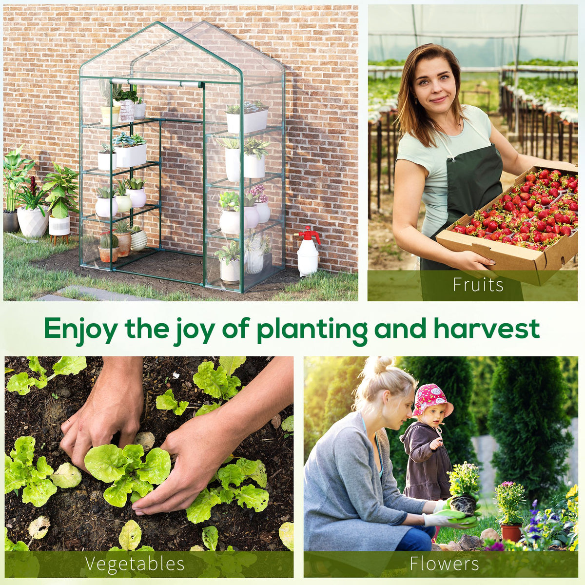 Outsunny 4 Tier Walk-In Portable Greenhouse with 8 Shelves, 143 x 73 x 195 cm – Steel Frame, Clear PVC Cover
