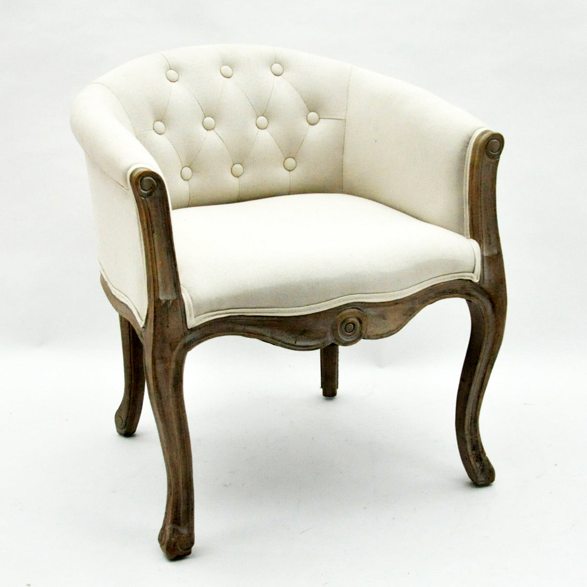 MSL Cream Linen Tub Chair with Beech Wood Frame – Mid-Century Barrel Accent Armchair for Living Room or Office