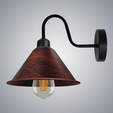 Vintage Cone Wall Light with Swan Neck and E27 Socket – Dimmable Indoor Sconce, Rustic Red