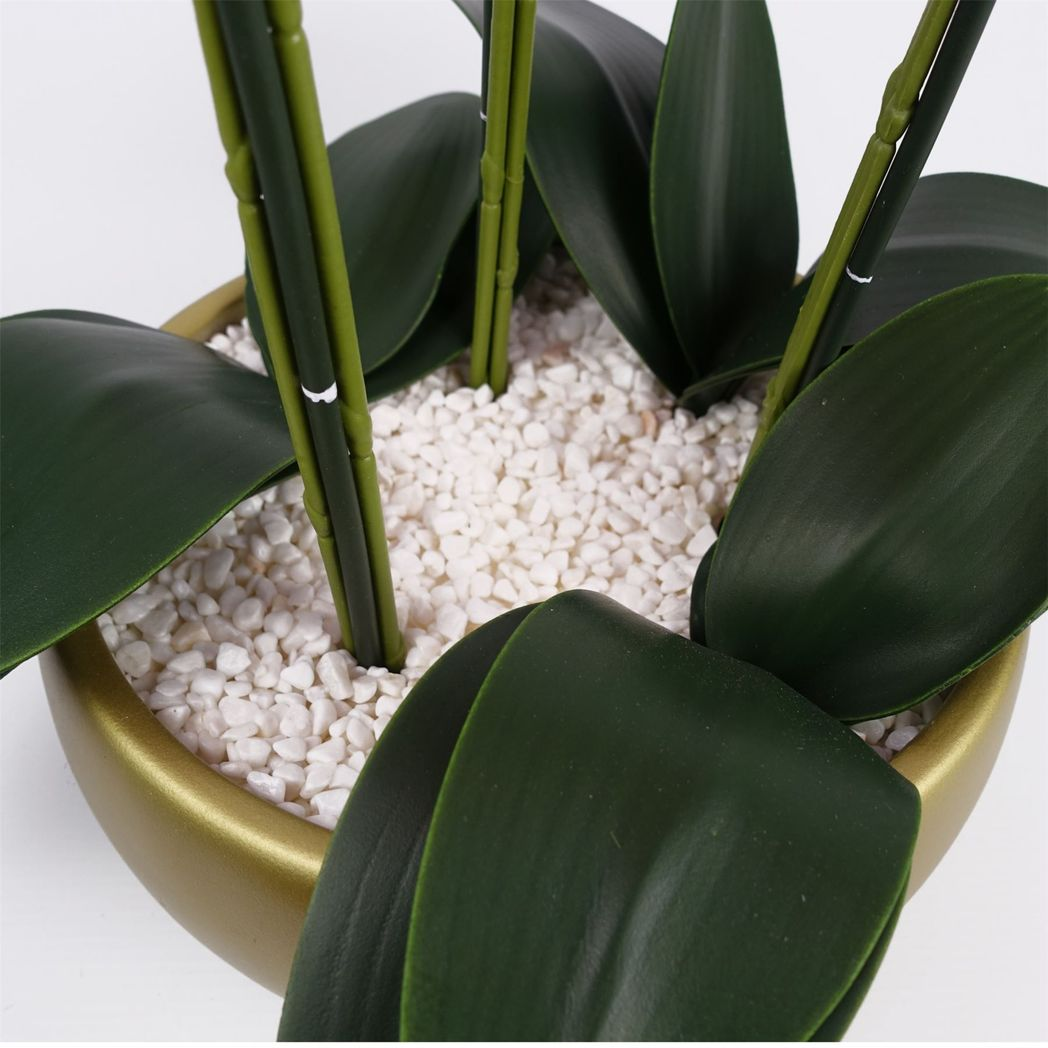 60cm Artificial Pink Orchid – Gold Ceramic Planter