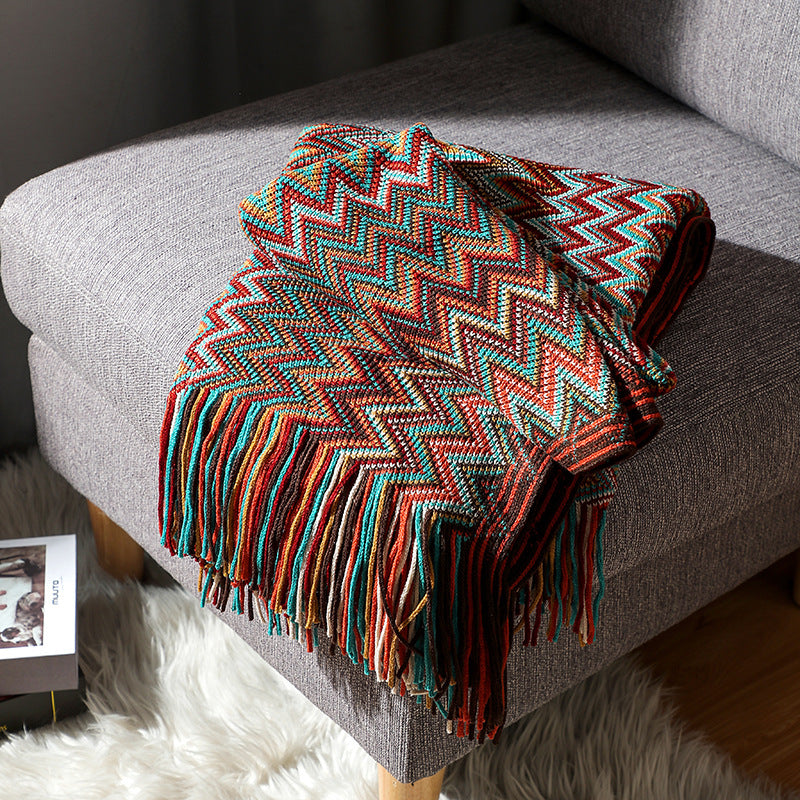 Aztec Boho Woven Blanket with Chevron Design – Soft Throw for Sofa and Bed
