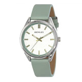 Henley Ladies Round Watch – Silver-Tone Case, Green Faux Leather Strap