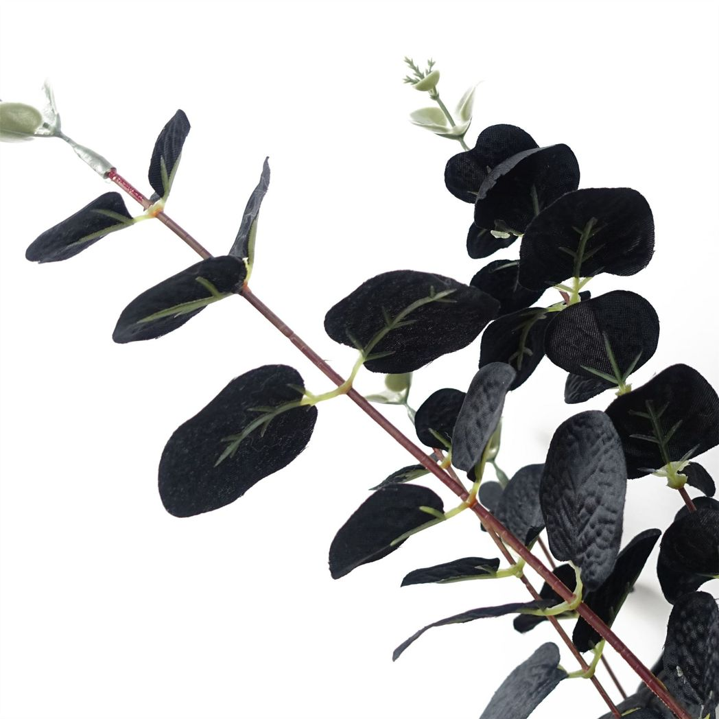 Leaf Design UK Pack of 6 Artificial Black Eucalyptus Foliage Stems – 80cm Silk Leaves, Shapable Wired Stem