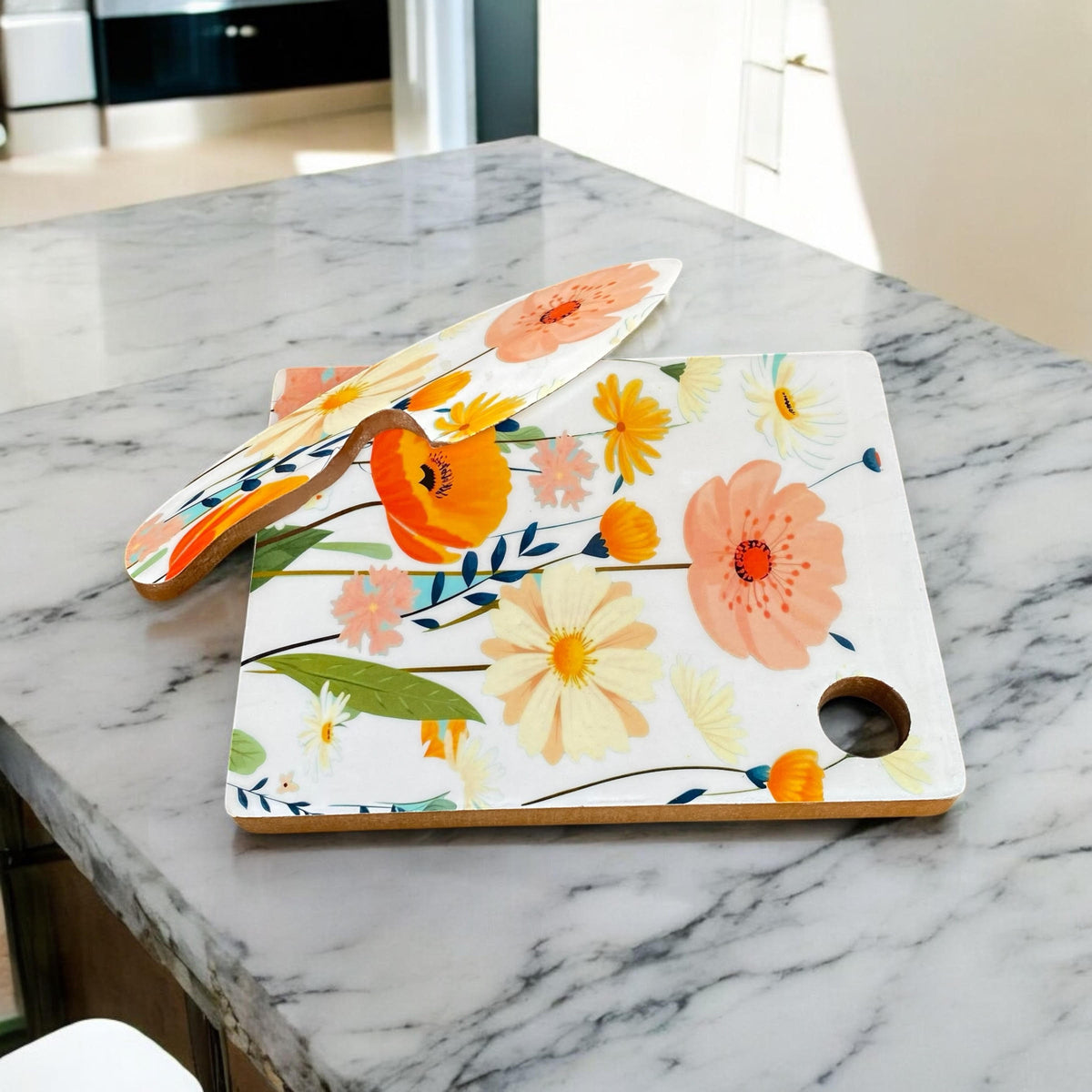 MSL 28cm Non-Slip Chopping Board with Matching Knife – MDF Kitchen Prep Set