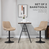 Set of 2 Faux Leather Swivel Bar Stools with Diamond Tufting – Adjustable Height Breakfast Bar Stools, Khaki