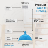 Blue Dome Metal Pendant Shades, 21cm – 2 Pack