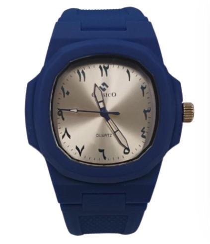 Clasico Unisex Square Watch – Arabic Numeral Dial, Blue Rubber Strap, Water Resistant