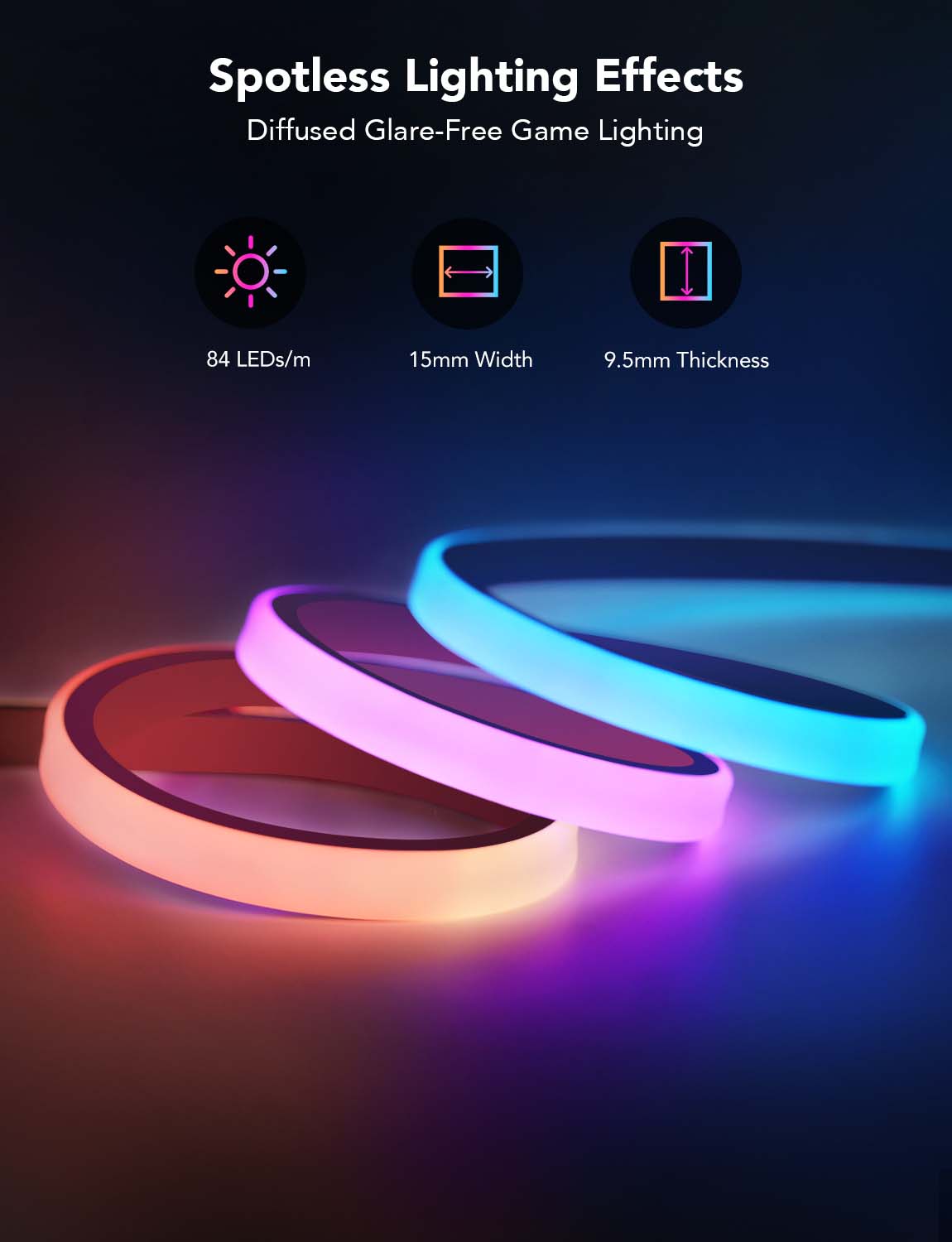 Govee Gaming Table Neon Rope Light, 3m – Segmented RGBIC Lighting with 12 Cutting Points