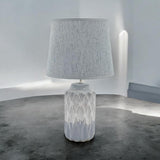 AcaciaHome Grey Two-Tone Ceramic Table Lamp with Drum Shade – 40cm Bedside & Desk Lighting
