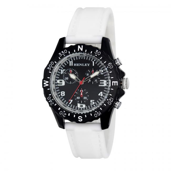 Henley Ladies Sports Watch – Round Matt Black Dial, White Silicone Strap