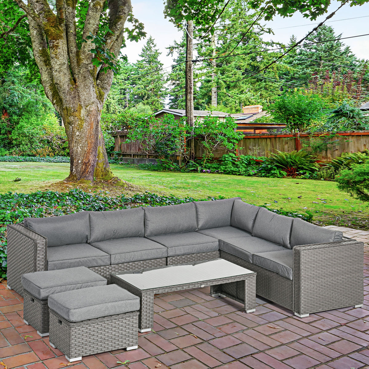 Outsunny Rattan Corner Sofa Set rattan weave close-up