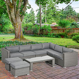 Outsunny Rattan Corner Sofa Set rattan weave close-up