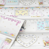 Arthouse Girl's Life Wallpaper with Hearts, Rainbows & Flamingos – Glitter Gel Bedroom Feature Wall, Multi